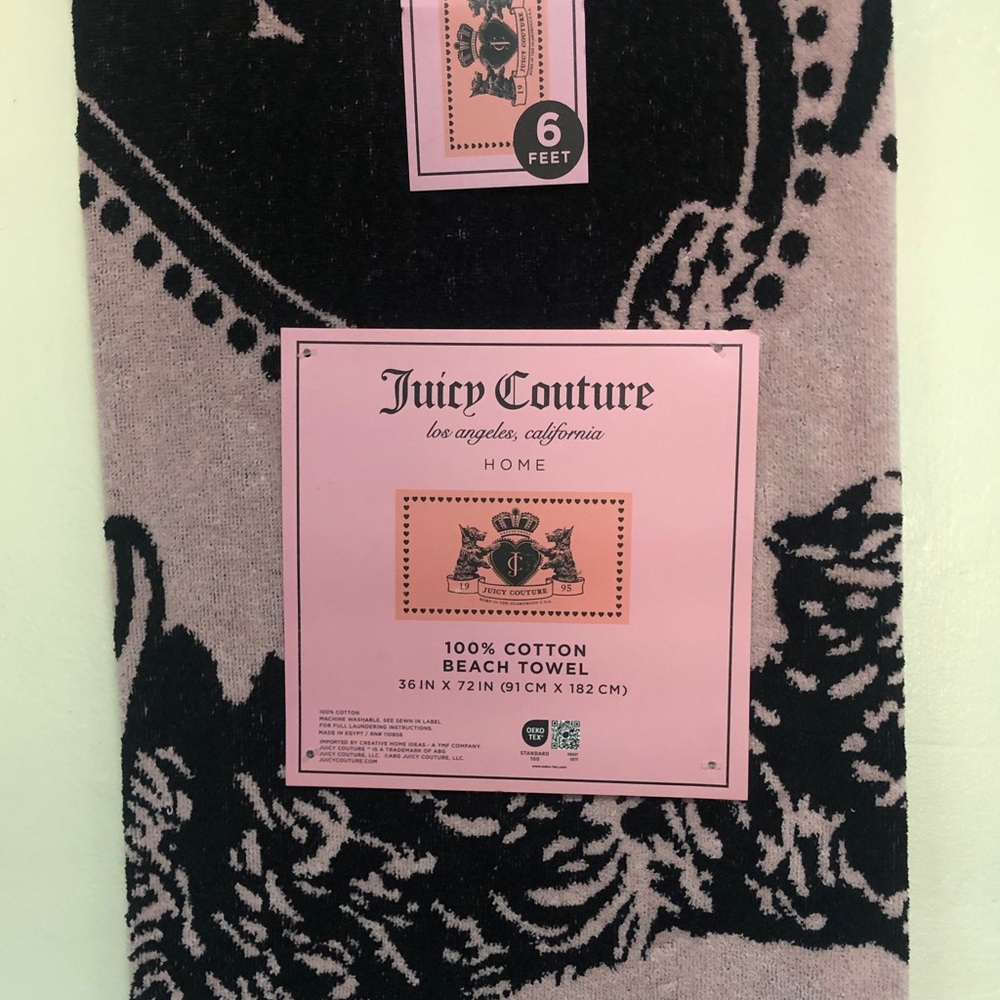 NWT Juicy Couture Scottie Dog w/ Crown & Heart Beach Towel